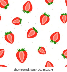 Summer bright berry seamless pattern with strawberry slices. Vector.