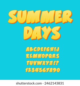 Summer Bright Bold Font. Sunny Alphabet. Hot Sale Letters and Numbers. Yellow and Orange Abc Type.