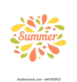 Summer bright color drops splash logo. Summer season greeting card, invitation template. Colorful banner poster template background