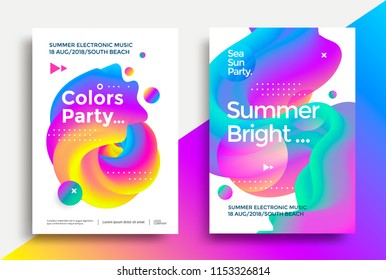 Summer bright and Colors party poster. Club night flyer. Abstract gradients waves music background.