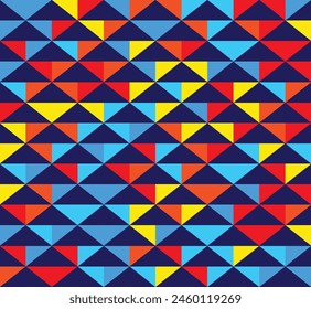 Summer Bright Constellation: Seamless vector graphic pattern with triangles in rich shades of blue, yellow and orange. This dynamic design is ideal for creating a fresh atmosphere