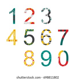 Summer bright decorated numbers in hand drawn style, drawn with freehand brush graphic.