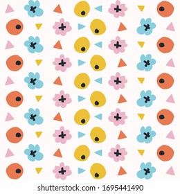 Summer bright floral blooms seamless vector background pattern. Stylized paper cut out flower shape texture. Fashion kawaii matisse style decor swatch. Decorative bright flat color fun all over print