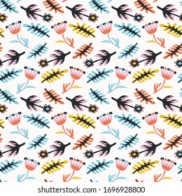 
Summer bright floral blooms seamless vector background pattern. Stylized paper cut out flower doodle texture. Kawaii matisse style decor swatch. Decorative bright japanese stationery all over print