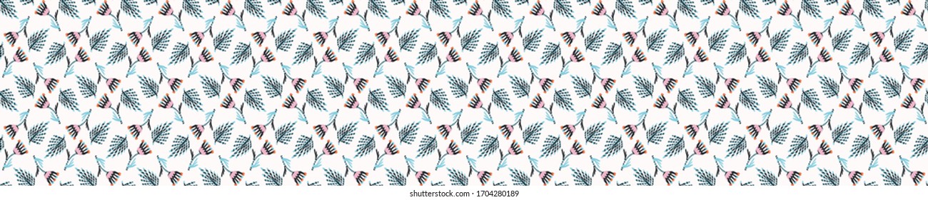 
Summer bright floral blooms seamless vector border pattern. Stylized paper cut out flower doodle ribbon trim banner. Kawaii folk art scandi decor background. Decorative bright japanese washi tape.