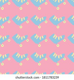 Summer bright hipster sporty seamless pattern with rollers. Hand drawn doodle blue ornament on pink background. Great for wallpaper, textile, wrapping paper, fabric print. Vector illustration.