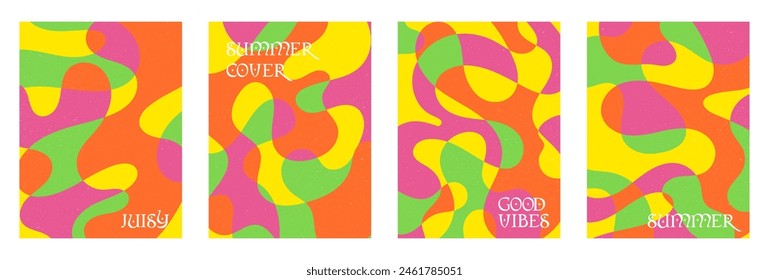 Summer bright illustrations set for poster, card, cover, label, banner in modern minimalist style with overlay effect. summer overlay packaging liquid. Templates for celebration, banner, cover, poster