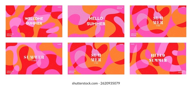 Summer bright illustrations set for poster, card, cover, label, banner in modern minimalist style with overlay effect. Modern and simple summer design templates. Vector stock graphic
