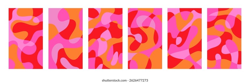 Conjunto de ilustraciones brillantes de verano para póster, tarjeta, cubierta, etiqueta, Anuncio en estilo minimalista moderno con efecto de superposición. Modernas y sencillas Plantillas de diseño de verano. Gráfico de stock de Vector
