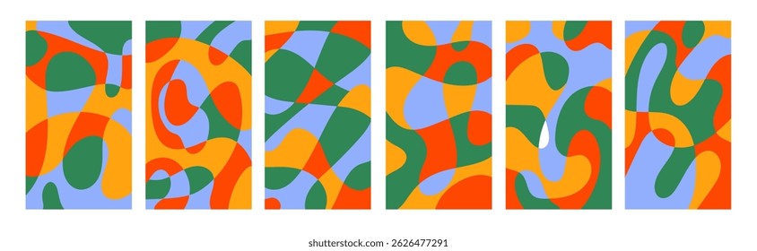 Ilustrações brilhantes do verão definidas para cartaz, cartão, capa, etiqueta, banner em estilo minimalista moderno com efeito de sobreposição. Modelos de design de verão modernos e simples. Gráfico de estoque vetorial