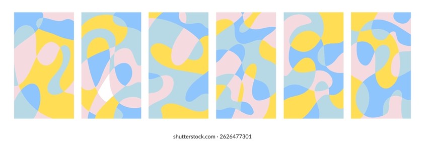 Conjunto de ilustraciones brillantes de verano para póster, tarjeta, cubierta, etiqueta, Anuncio en estilo minimalista moderno con efecto de superposición. Modernas y sencillas Plantillas de diseño de verano. Gráfico de stock de Vector
