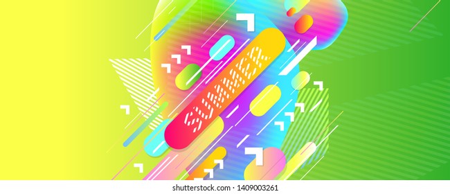 Summer bright juicy banner colorful 3d holiday backgrounds vector center composition graphic design poster flyer