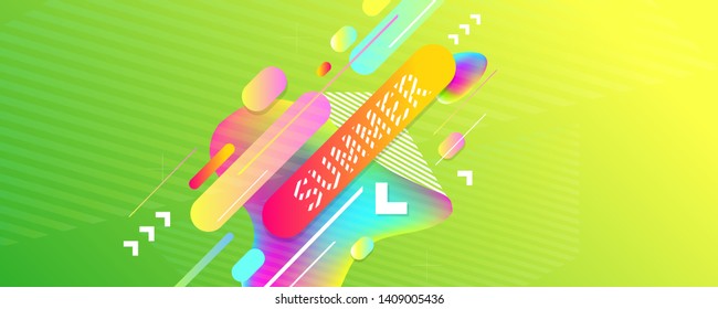 Summer bright juicy banner colorful 3d holiday backgrounds vector center composition graphic design poster flyer art