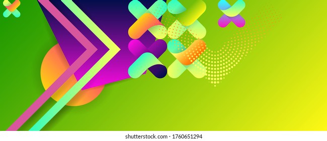 Summer Bright juicy colors background with geometric elements, lines and dots for text, universal design, banner concept
