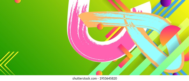 Summer Bright juicy colors background with geometric elements, lines and dots for text, universal design, banner concept