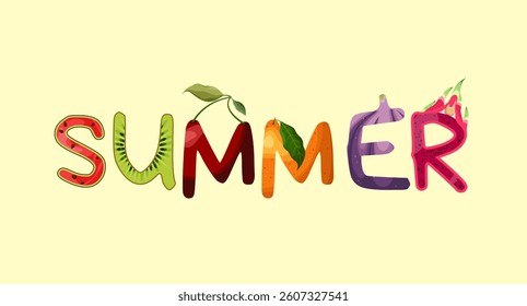 Summer. Bright lettering with fruit letters. Vector illustration.