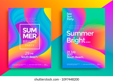 Summer Bright Party Poster. Club Night Flyer. Abstract Gradients Waves Music Background.