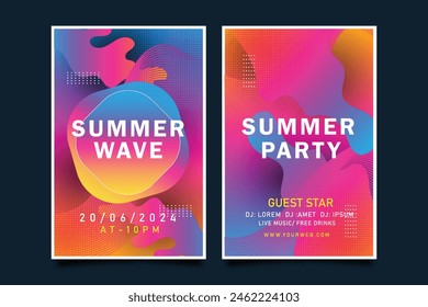 Summer bright party poster. Club night flyer. Abstract gradients waves music background