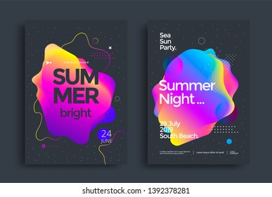 Summer bright party poster wiht colorful liquid form  Club night flyer  Abstract gradients fluid shapes backgrounds for cover  brochure 