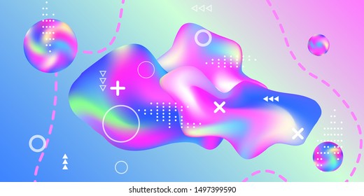 Summer bright party poster wiht colorful liquid form. Bright smooth mesh is blurred by a futuristic pattern in pink, blue, green, yellow, purple tones. Gradients waves music background.