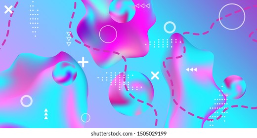 Summer bright party poster wiht colorful liquid form. Bright smooth mesh is blurred by a futuristic pattern in pink, blue, green, yellow, purple tones. Gradients waves music background.