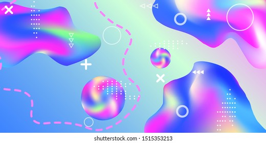 Summer bright party poster wiht colorful liquid form. Bright smooth mesh is blurred by a futuristic pattern in pink, blue, green, yellow, purple tones. Colorful rainbow gradient.  