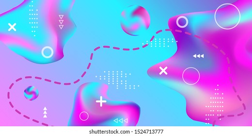 Summer bright party poster wiht colorful liquid form. Bright smooth mesh is blurred by a futuristic pattern in pink, blue, green, yellow, purple tones. Trendy creative vector cosmic gradient. 