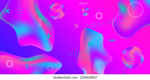 Summer bright party poster wiht colorful liquid form. Bright smooth mesh is blurred by a futuristic pattern in pink, blue, green, yellow, purple tones. Trendy creative vector cosmic gradient. 
