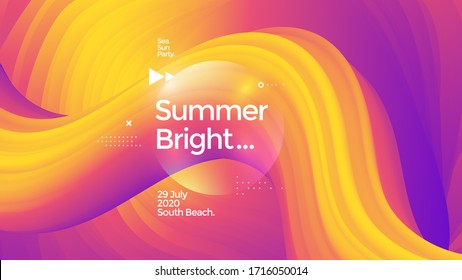 Summer bright poster with gradient wave. Yellow and pink duotone background with 3d wavy shape. Colorful compositions design for cover, landing page.