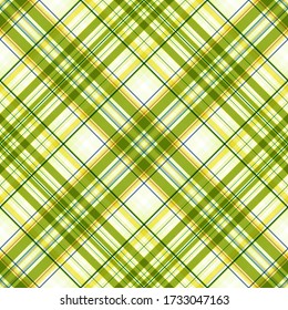 Impresión brillante de verano, patrón diagonal transparente a cuadros, rayas en colores amarillo-verde y blanco. Ideal para decorar tejidos, textiles, envoltura de regalo, materia impresa, interiores, publicidad.