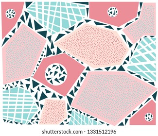 summer bright print for clothes hoodies abstract shapes green pink lines stripes triangles, print for printing, textiles