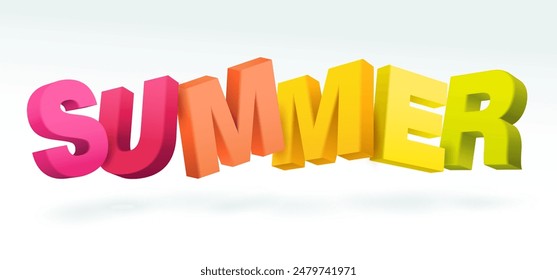 Summer, bright rainbow colored 3D typography Isolated on white background. Vector illustration file.