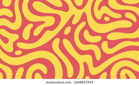 Summer bright retro 60s or 70s background with colorful leaking smooth organic bold lines. Poisonous flashy red and yellow colors. Vector illustration