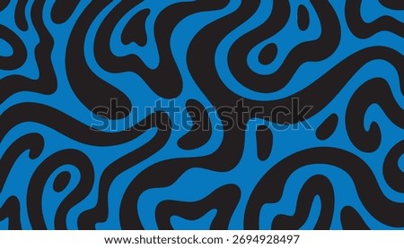 Summer bright retro 60s or 70s background colorful leaking smooth organic bold lines. Poisonous flashy black blue colors. Vector illustration