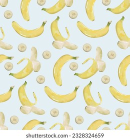 Summer bright seamless pattern with yellow bananas. Pattern for textiles, wrapping paper, wallpapers, covers, decor, item designs