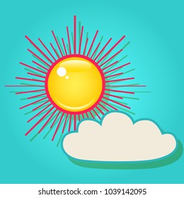 Summer bright shining sun with a cloud in the blue sky.