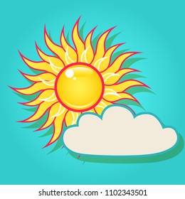 Summer bright shining sun with a cloud in the blue sky.