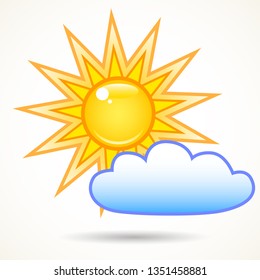 Summer bright shining sun and a cloud on the sky, isolated over white.