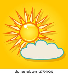 Summer bright shining sun and a cloud on the yellow sky.