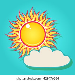 Summer bright shining sun with a cloud in the blue sky.