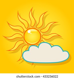 Summer bright shining sun and a cloud on the yellow sky.