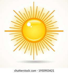Sommer hell leuchtende Sonne am Himmel, einzeln auf Weiß.