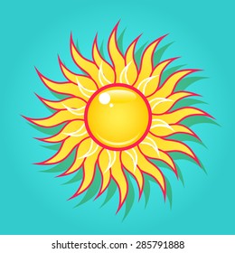Summer bright shining sun on the turquoise blue sky.