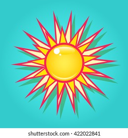 Summer bright shining sun on the turquoise blue sky.