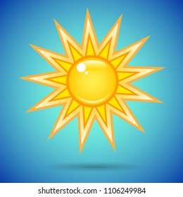 Summer bright shining yellow sun on the blue sky.