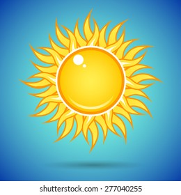Summer bright shining yellow sun on the blue sky.