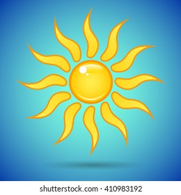 Summer bright shining yellow sun on the blue sky.