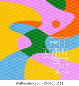Plantilla cuadrada brillante del verano para el póster, la tarjeta, la cubierta, la etiqueta, el Anuncio en estilo minimalista moderno con efecto superpuesto. Diseño de Vector de verano simple texturizado con textura de papel vintage de moda.
