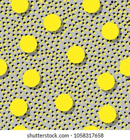 Summer bright Vector seamless pattern yellow polka dot on layers hand drawing dot paint , wallpaper, for fashion  fabric and all prints on light grey background