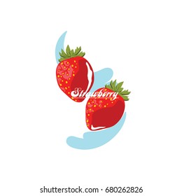 Summer bright vector strawberry with water.Flat style. Illustration with fruit.